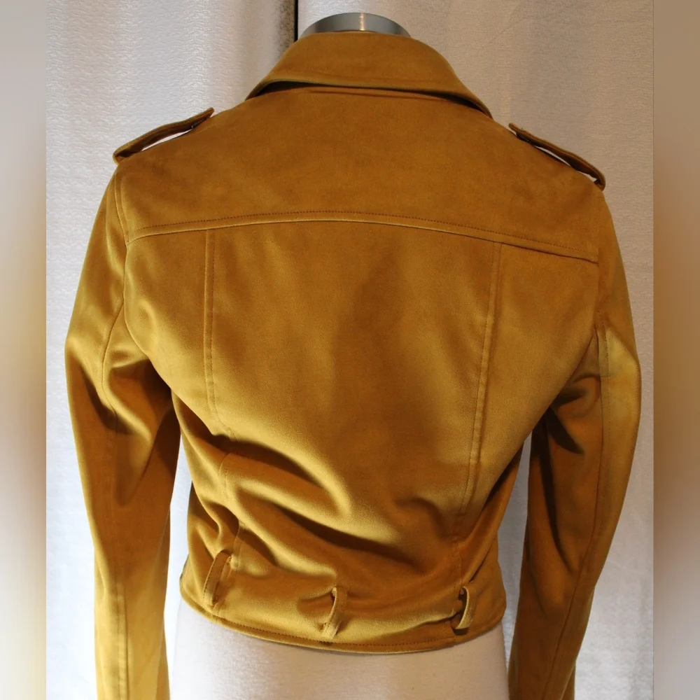 Forever 21 Women’s Mustard Yellow Microsuede Moto Jacket – Size L - Picture 11 of 13